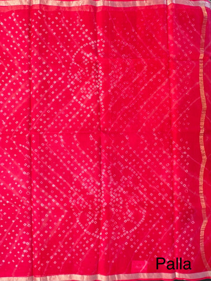Coral Pink Leheriya Kota Doria Pure Silk Saree
