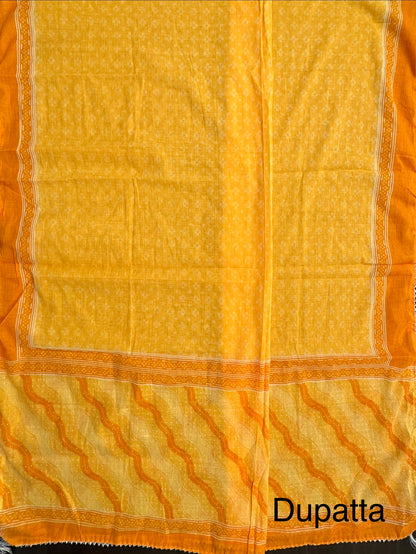 Yellow Jaipuri Necktie Cotton 3-Piece Suit