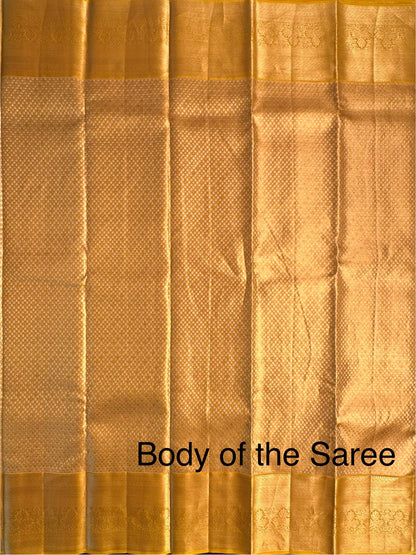 Golden -Mustard Handloom Kanjivaram Tissue Pure Silk Saree