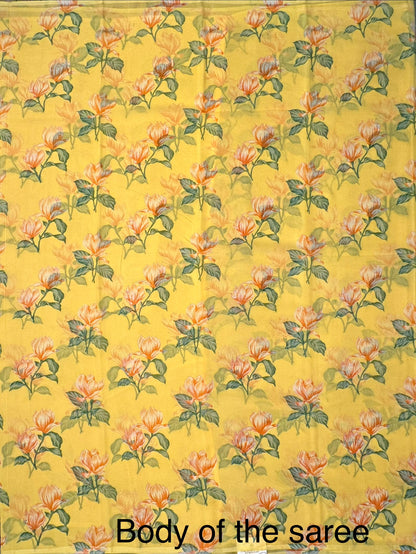 Yellow Floral Print Chiffon Saree