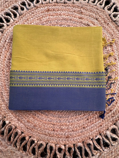 Olive Green-Blue Tripura Cotton Saree
