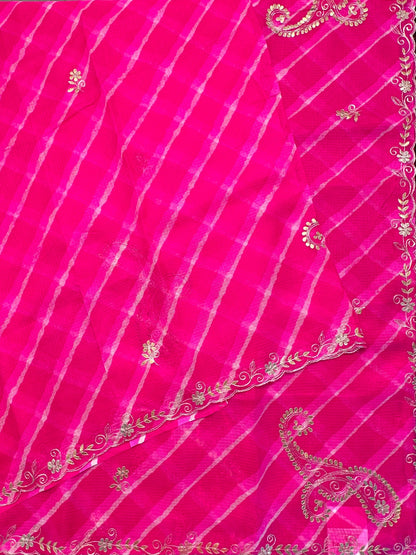 Rani Kyra Leheriya Kota Doria Pure Silk Saree With Gota Patti Work