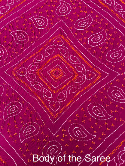 Magenta Bandhej Chinon Saree