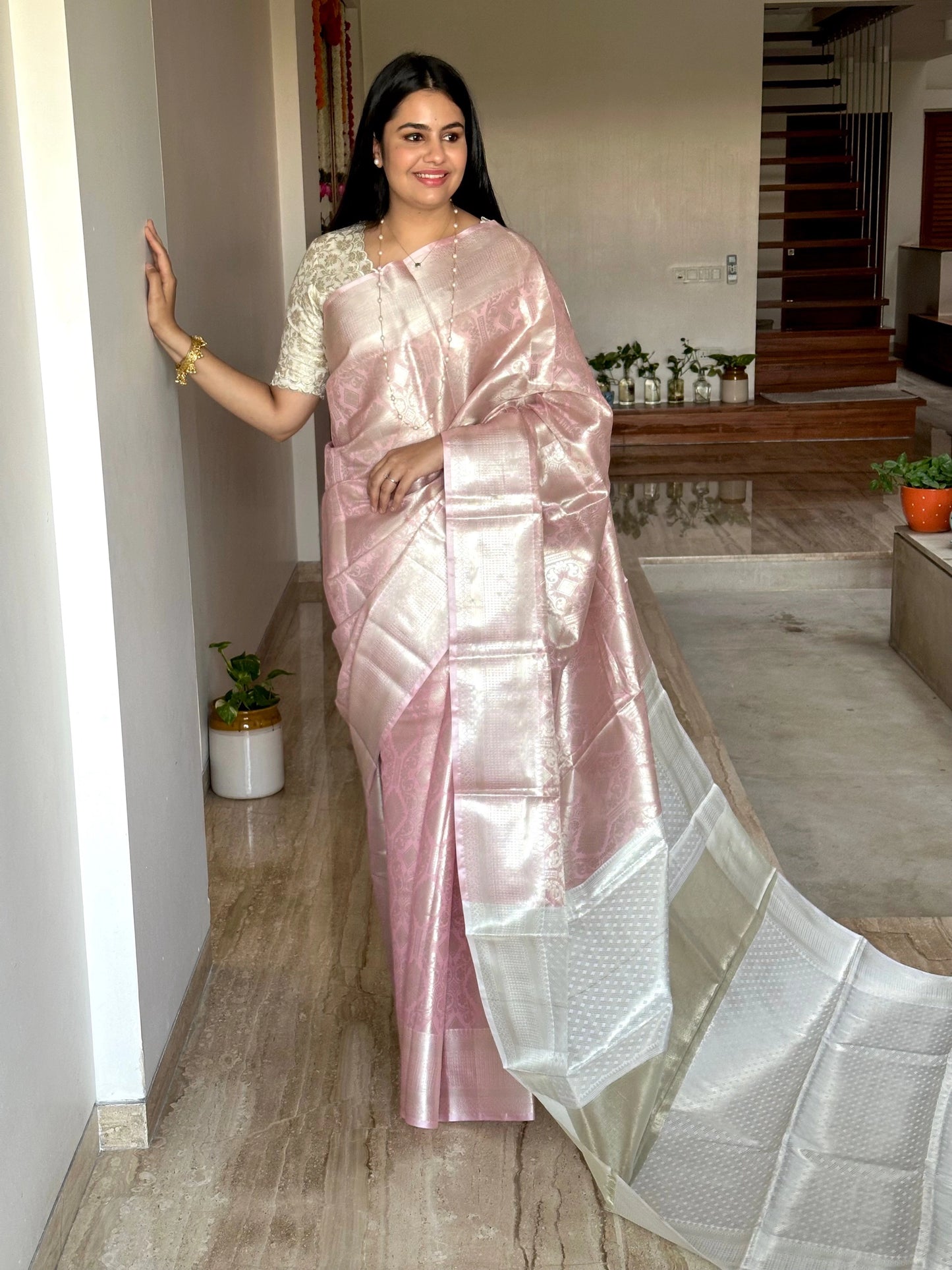 Pink Saadagi Tissue Saree