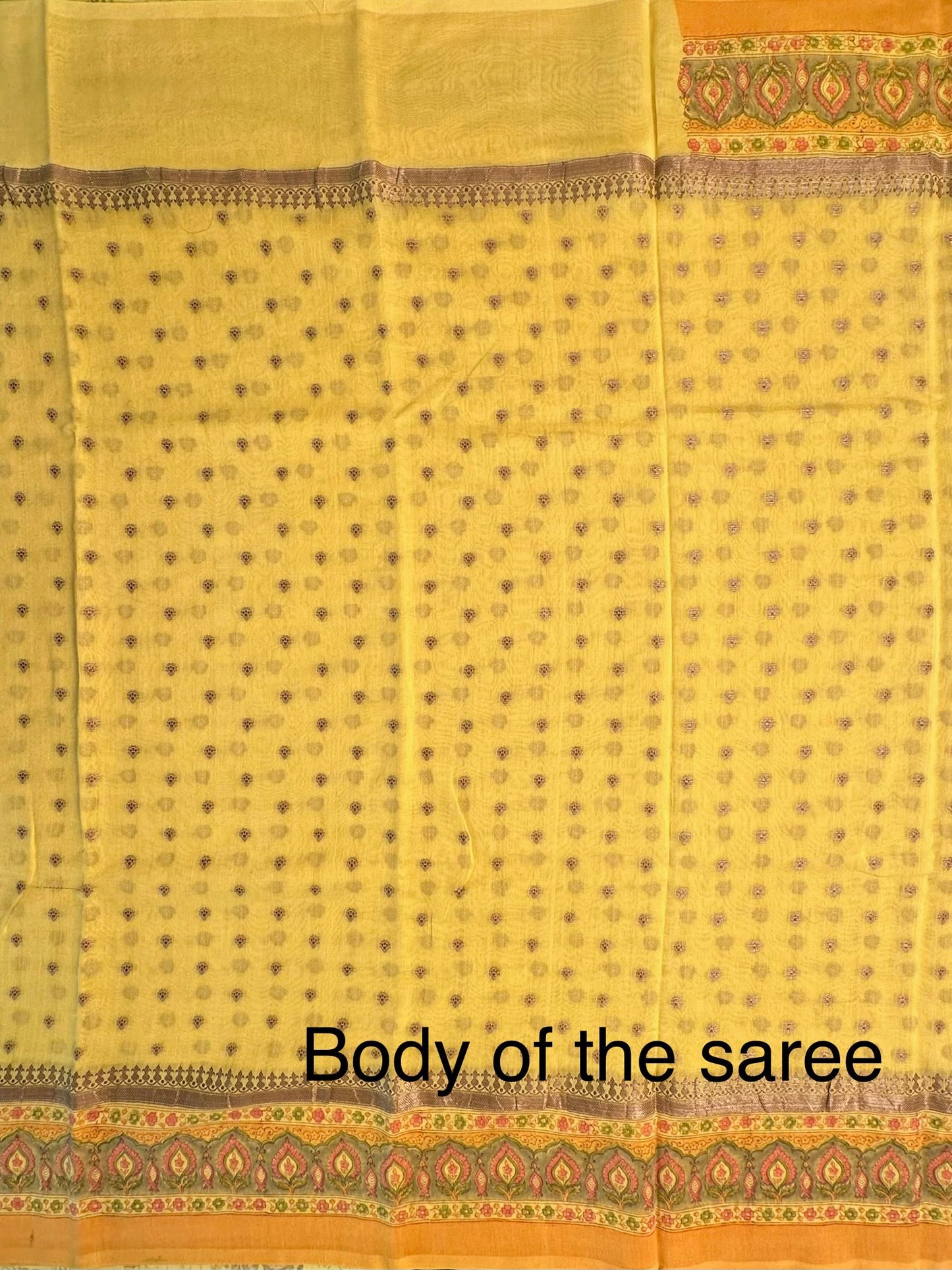 Yellow Chanderi Saree with Hand Block Print