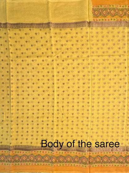 Yellow Chanderi Saree with Hand Block Print