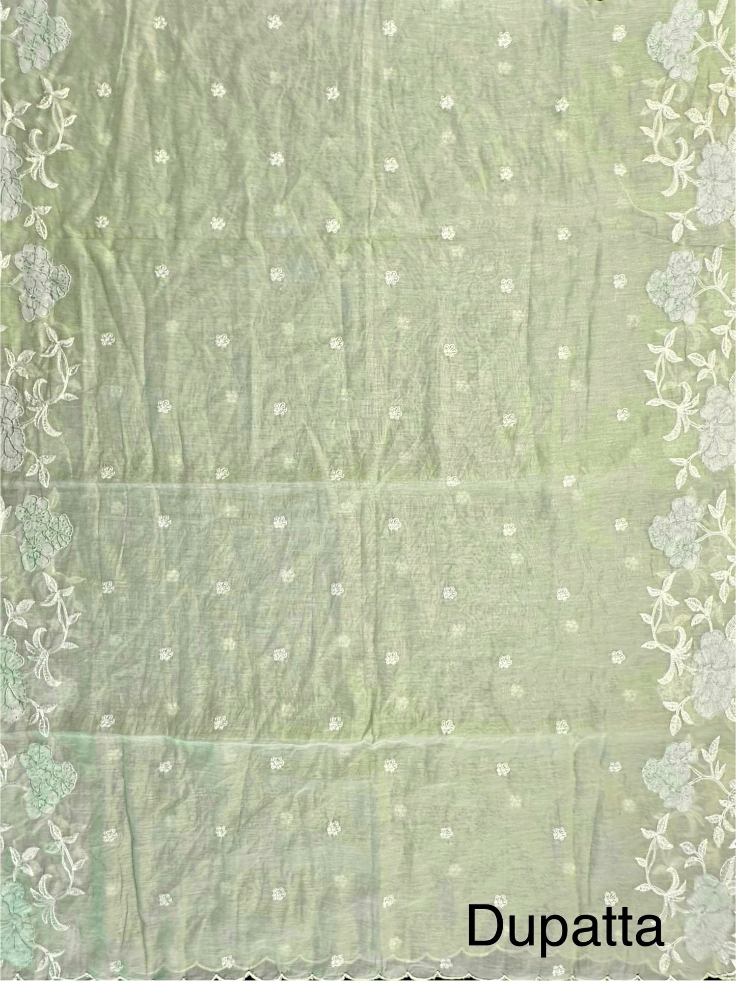Pista Green Cotton Chanderi 3-Piece Unstitched Suit