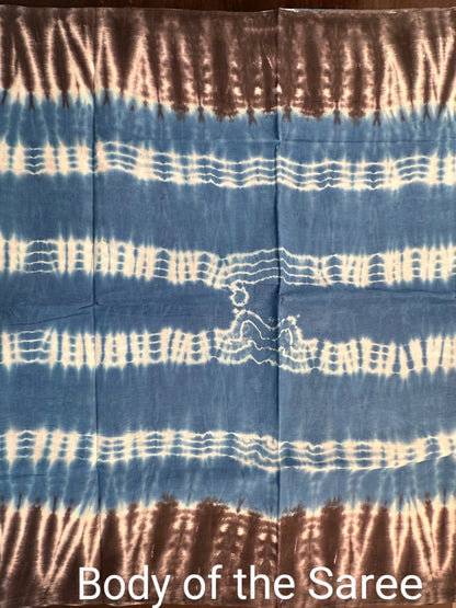 Blue-Black Batik Pure Cotton Saree