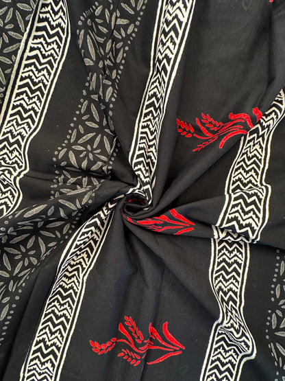 Black Baag Hand Block Print Pure Cotton Saree