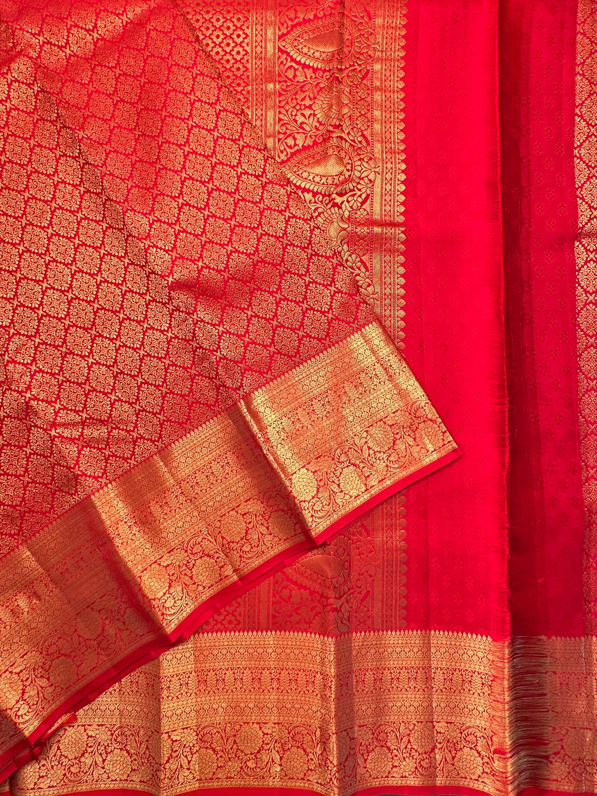 Red Handloom Kanjivaram Jamawar Pure Silk Saree