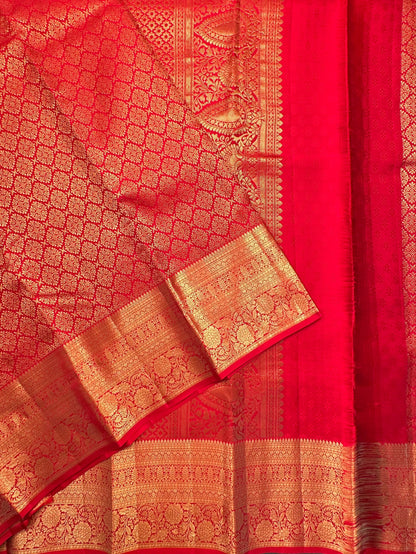 Red Handloom Kanjivaram Jamawar Pure Silk Saree