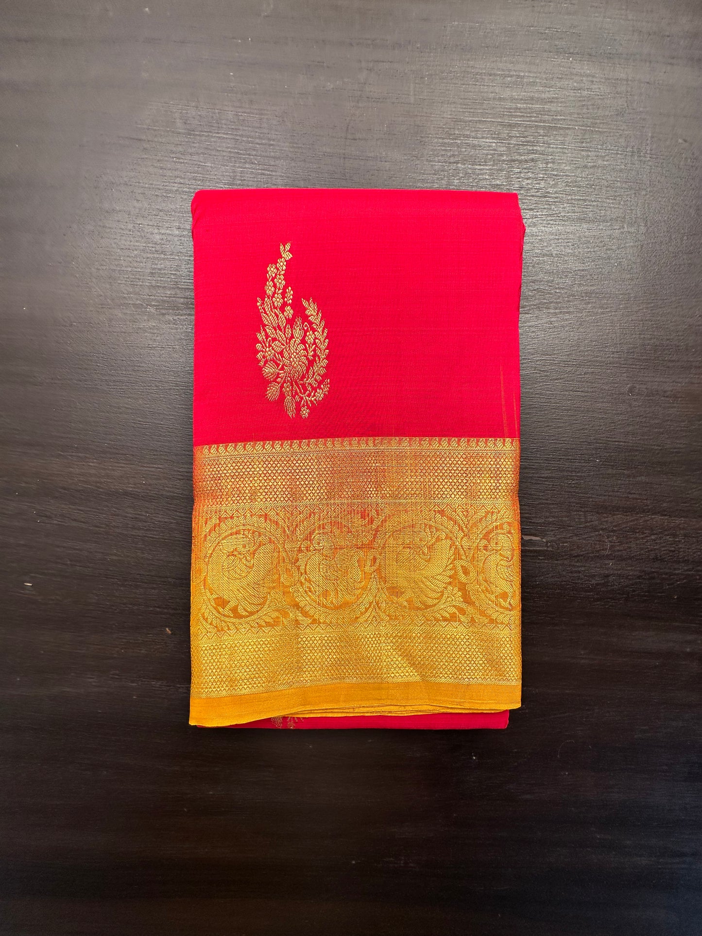 Red-Mustard Handloom Kanjivaram Pure Silk Saree