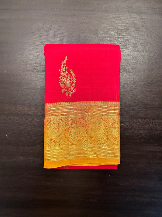 Red-Mustard Handloom Kanjivaram Pure Silk Saree