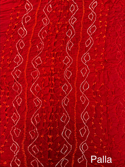 Red Bandhej Chinon Saree