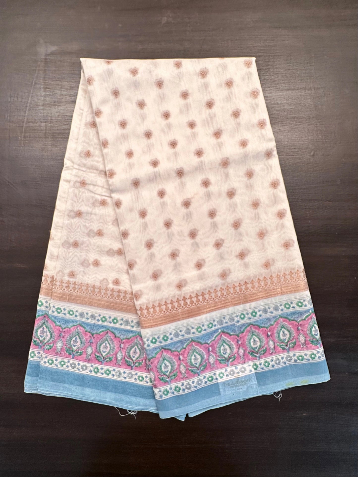 Off White Chanderi Saree with Hand Block Print