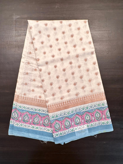 Off White Chanderi Saree with Hand Block Print