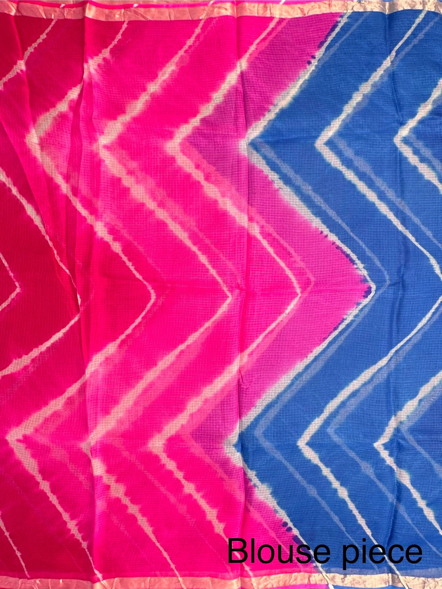Blue-Pink Leheriya Kota Doria Pure Silk Saree
