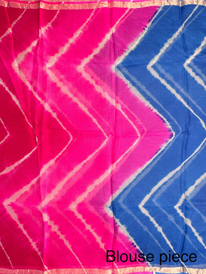 Blue-Pink Leheriya Kota Doria Pure Silk Saree