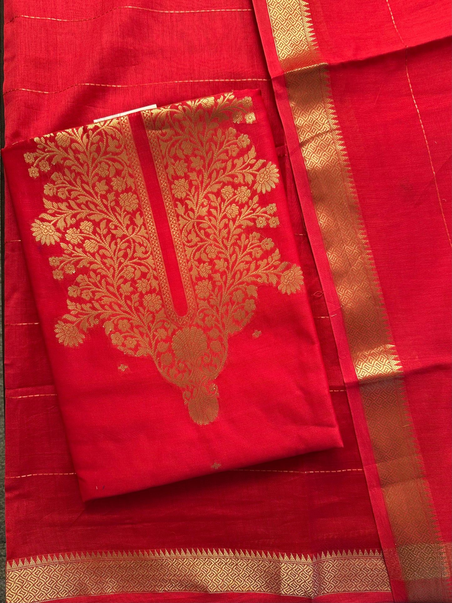Coral Red Handloom Chanderi Suit