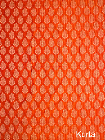 Orange Jacquard 3-piece Unstitched Cotton Suit