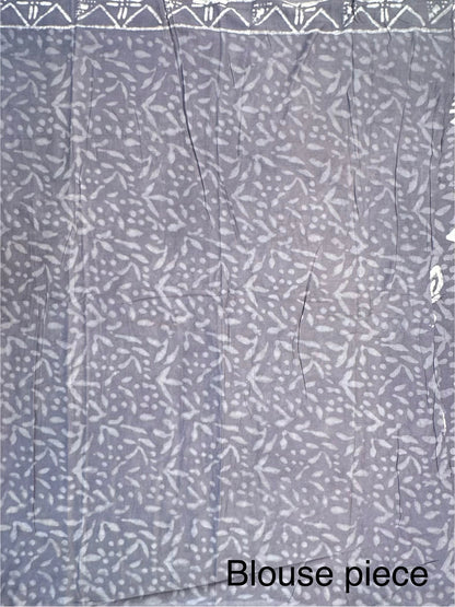 Bluish Grey Hand Block Print Pure Cotton Saree