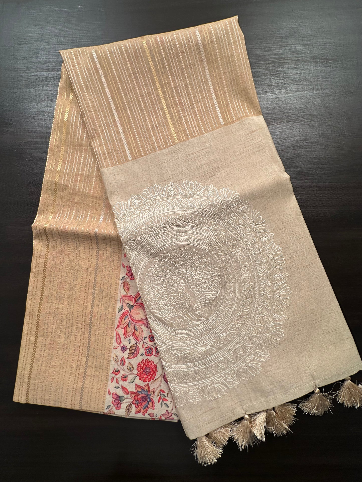 Golden-Beige Printed Art Silk Saree