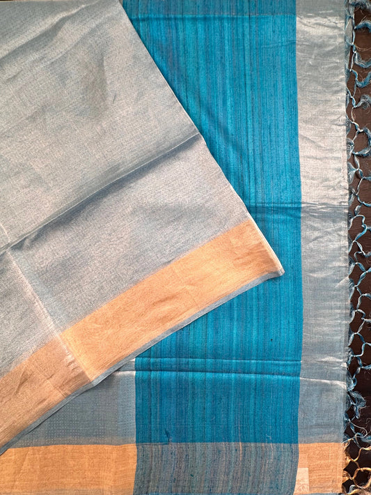 Firozi Emboss Pure Tissue Silk Saree