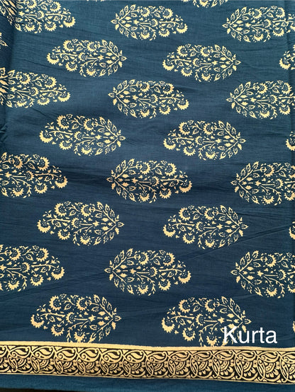 Blue Block Printed Pure Cotton Suit