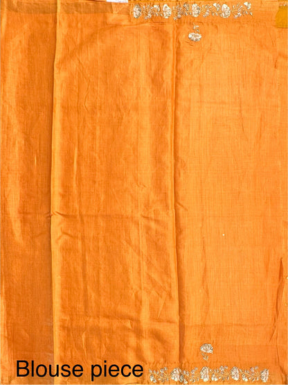 Mustard Tussar-Tissue Silk Saree with Hand Work