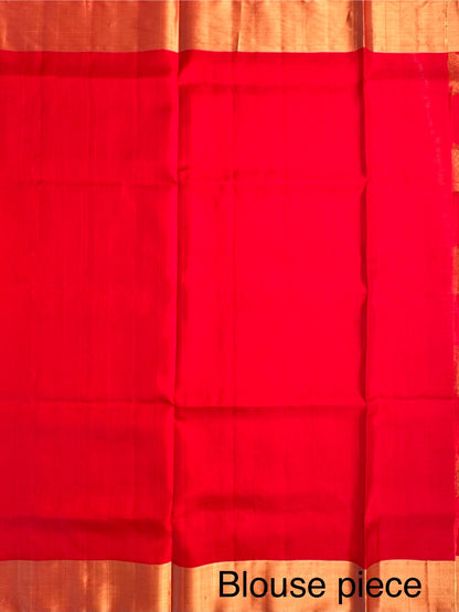 Orange-Red Tiruchirapalli Pure Soft Silk Saree