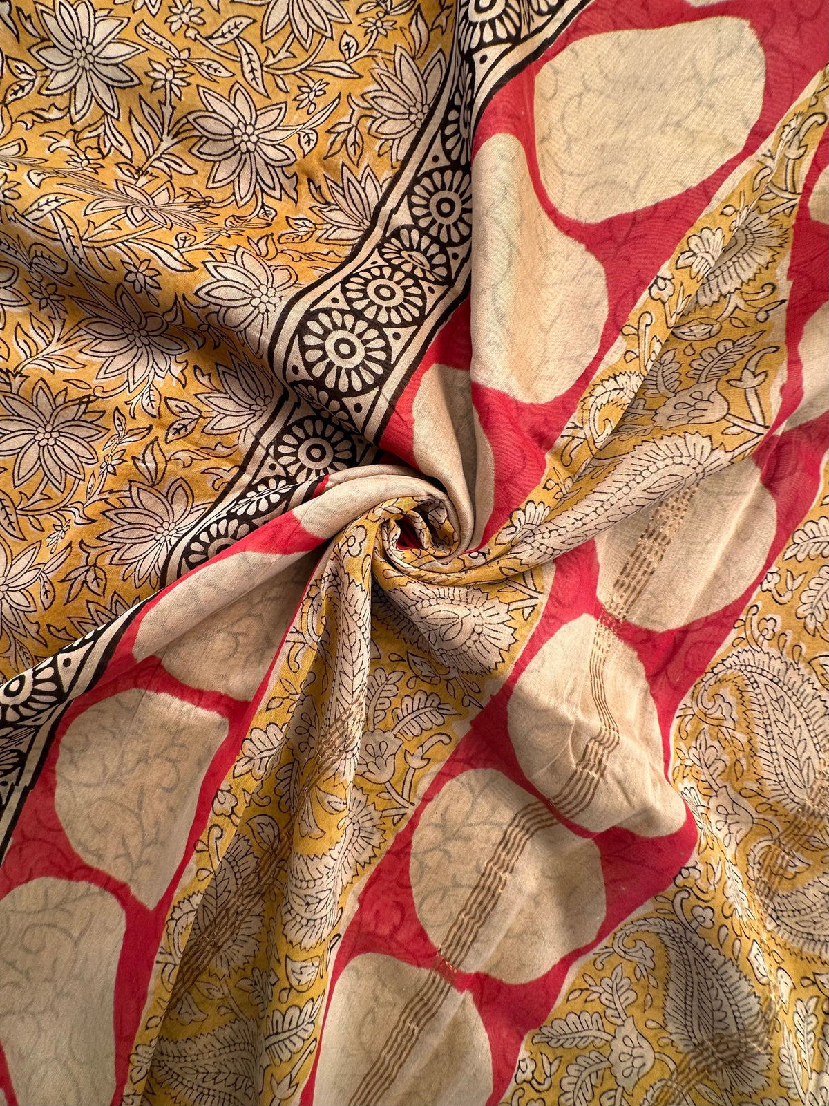 Mustard Chanderi Saree with Hand Block Print