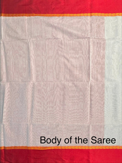 Off White-Red Doodh Aalta Cotton Saree
