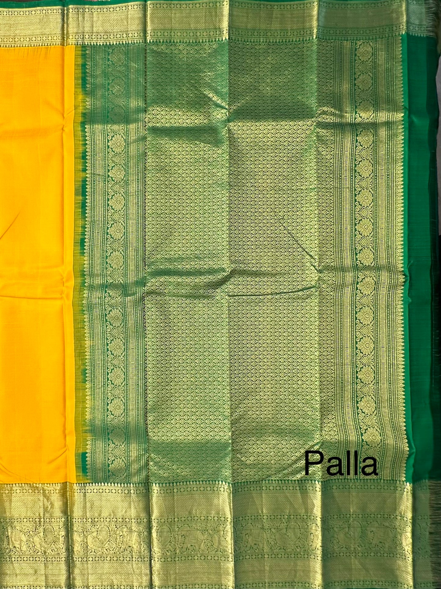 Mustard-Bottle Green Handloom Kanjivaram Pure Silk Saree