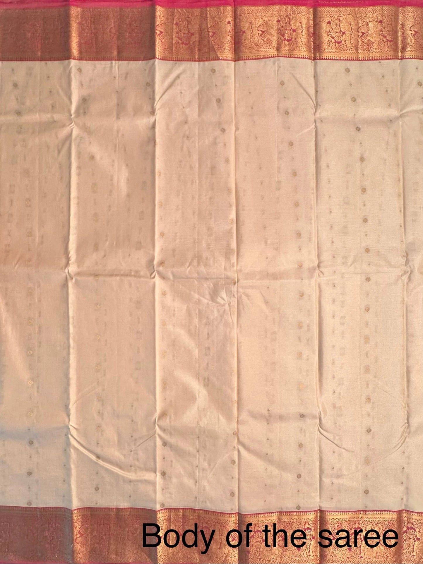 Cream-Dusky Pink Pondicherry Pure Silk Saree