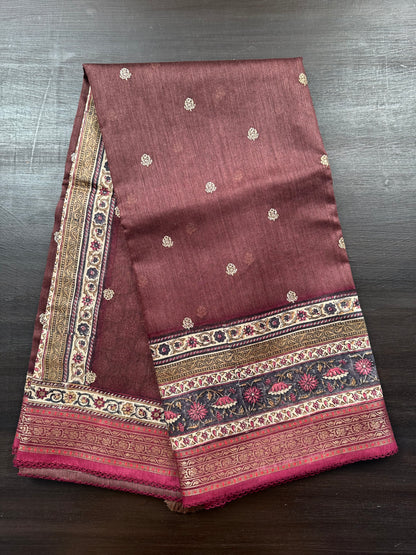 Dark Brown Muga Silk Saree