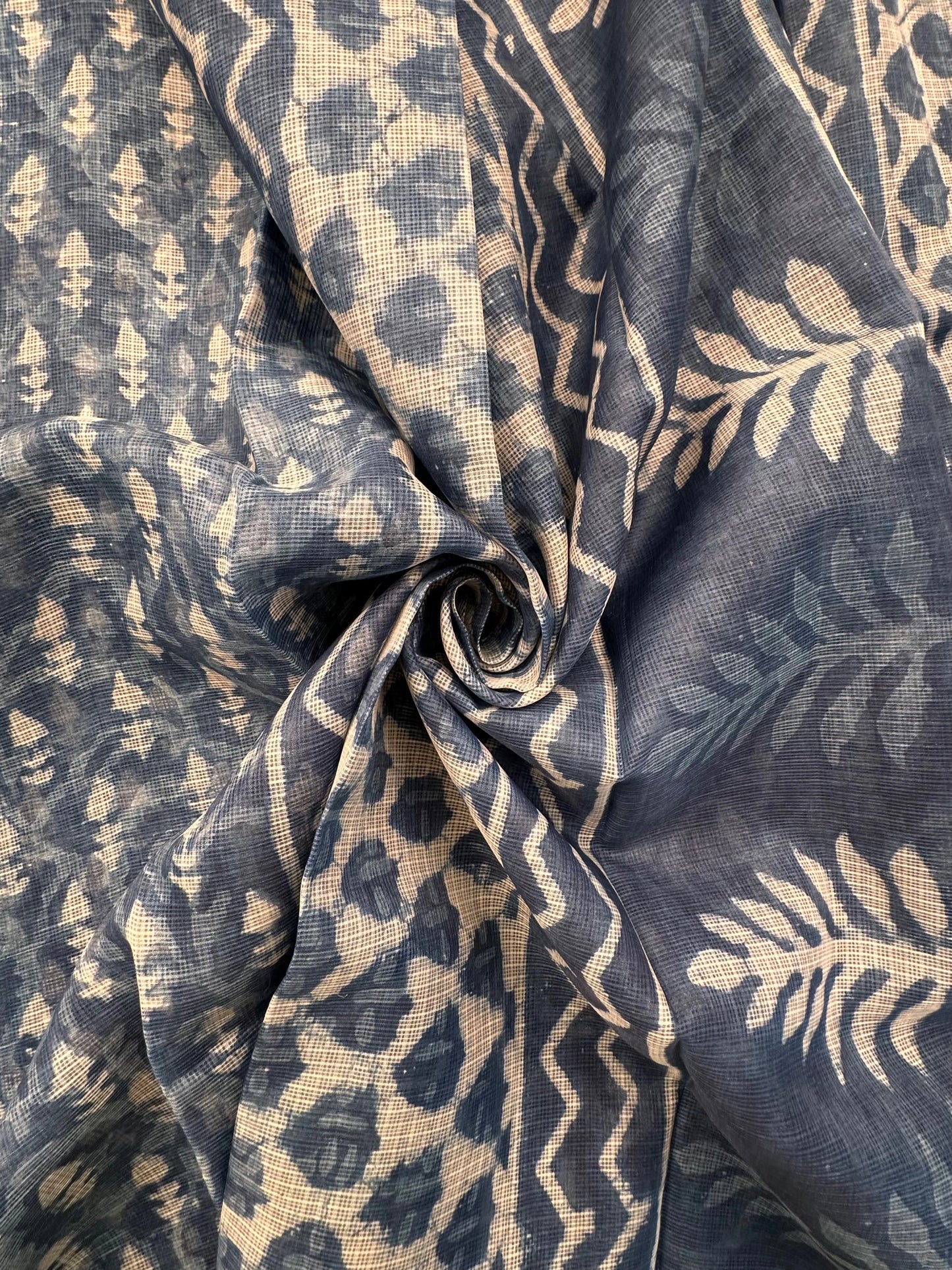 Indigo Kota Doria Cotton-Silk Saree