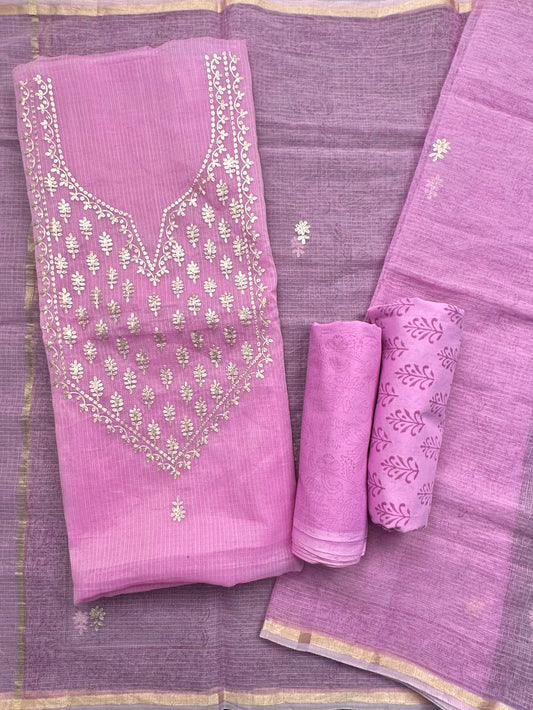 Mauve 4-Piece Kota Doria Cotton Unstitched Suit