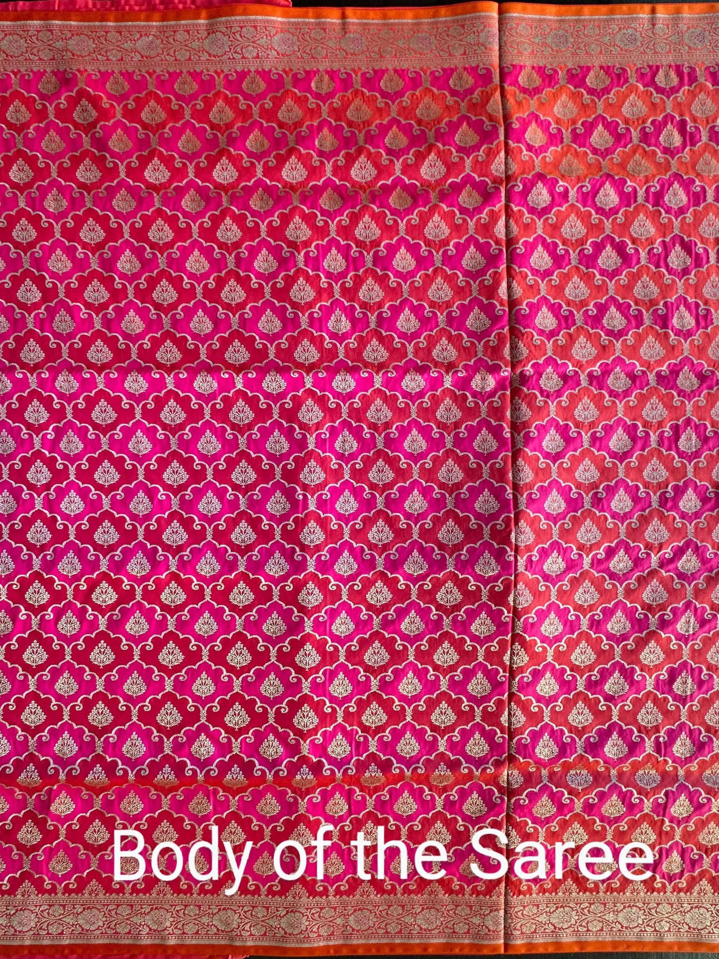 Rani-Orange Banarasi Rangkaat Blended Silk Saree