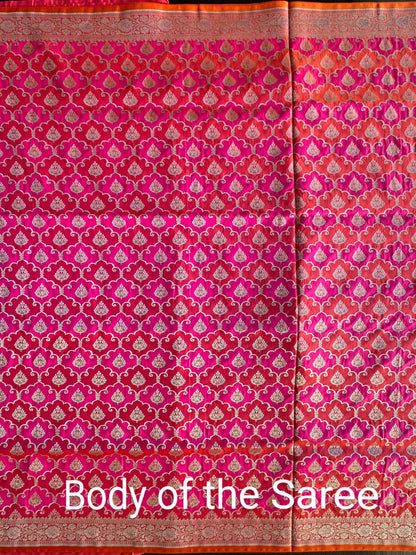 Rani-Orange Banarasi Rangkaat Blended Silk Saree