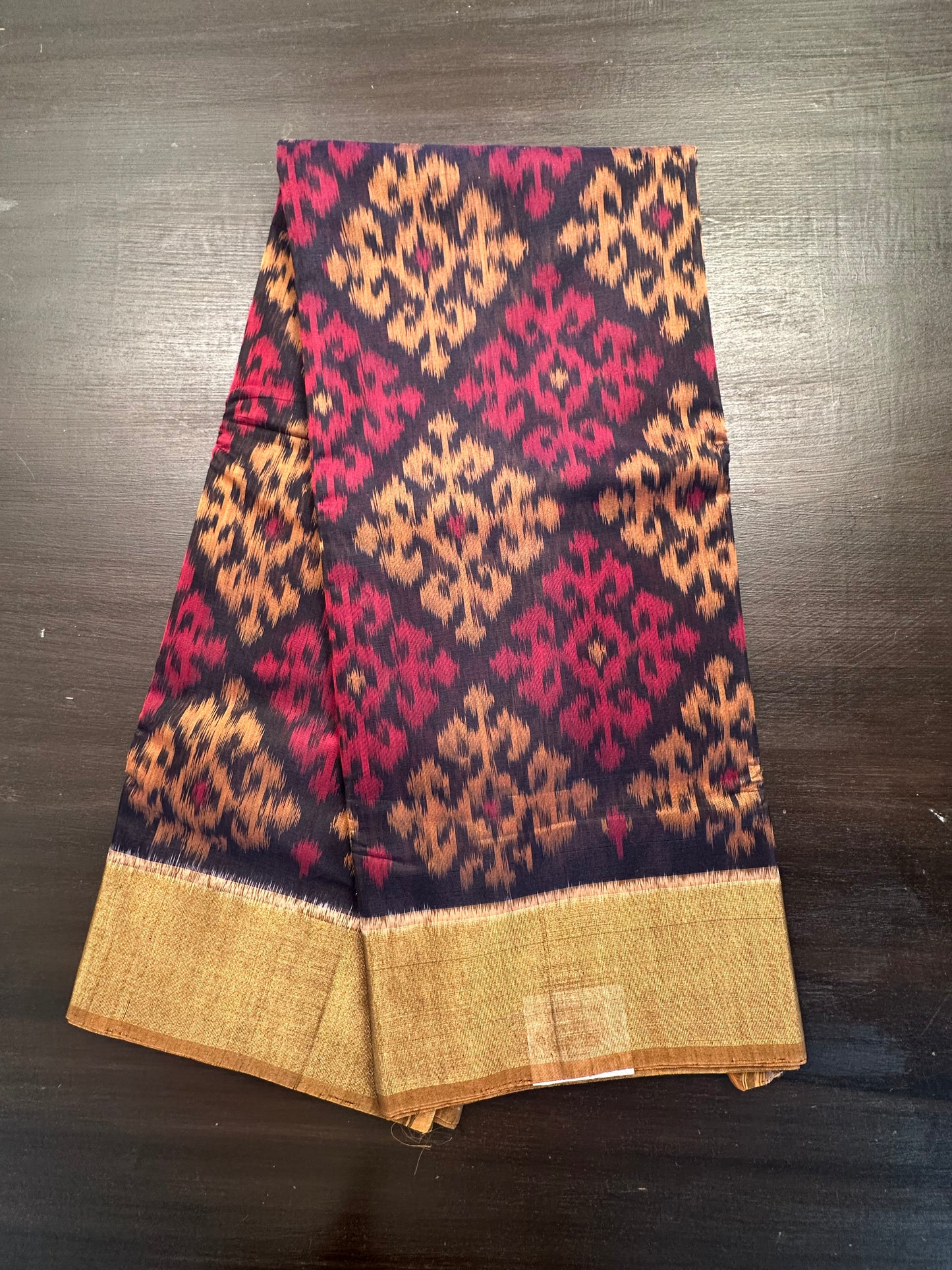 Navy Blue Ikkat Kosa Cotton Silk Saree