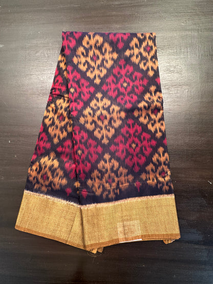 Navy Blue Ikkat Kosa Cotton Silk Saree