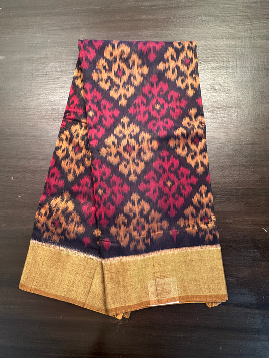 Navy Blue Ikkat Kosa Cotton Silk Saree