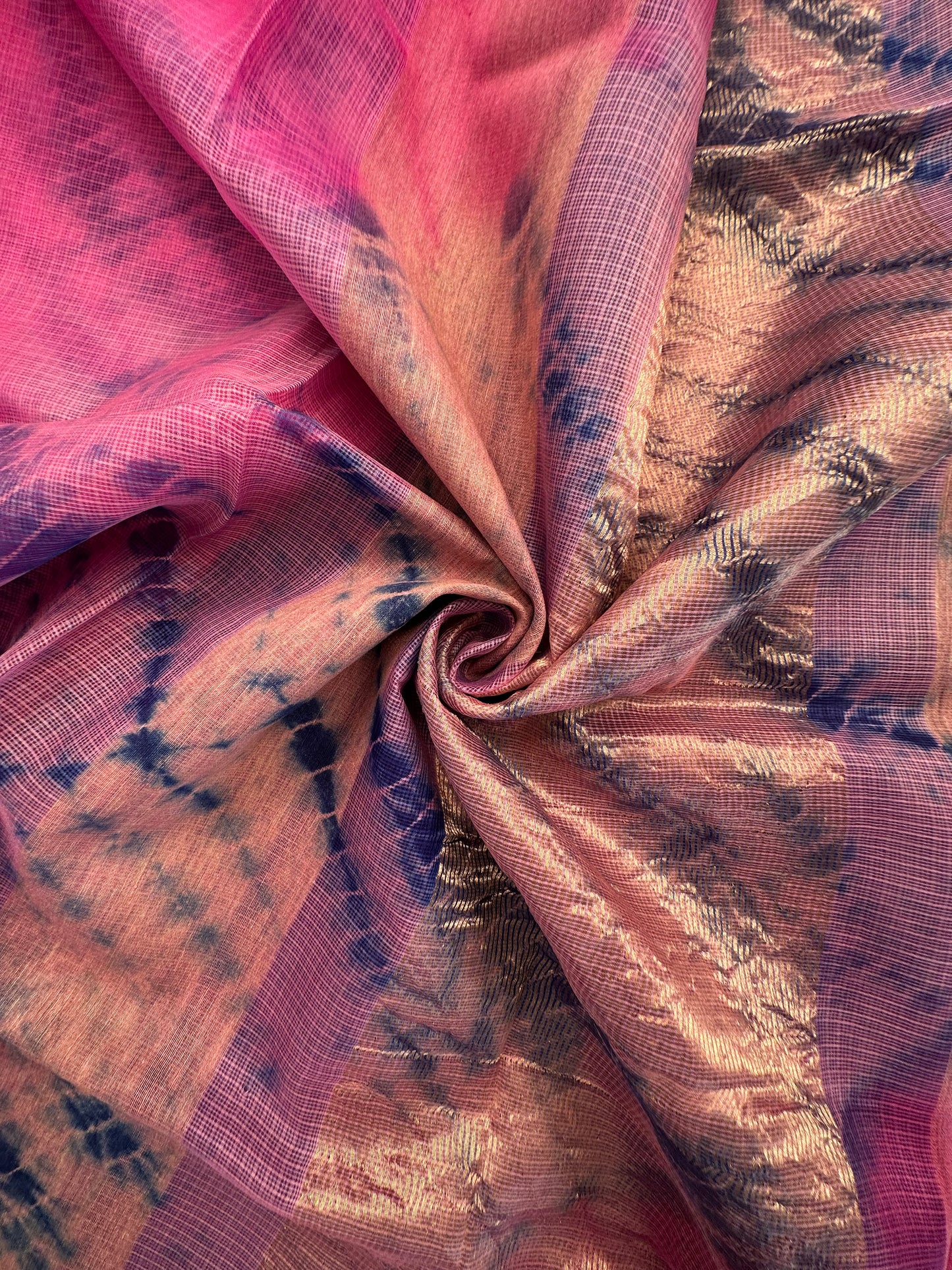 Rani-Blue Shibori Kota Doria Pure Silk Saree