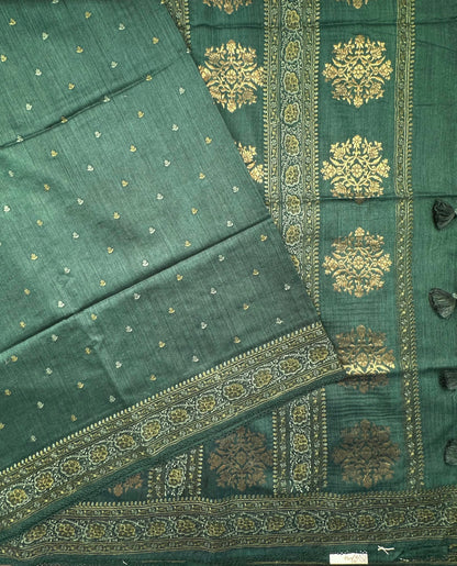 Bottle Green Muga Silk Saree