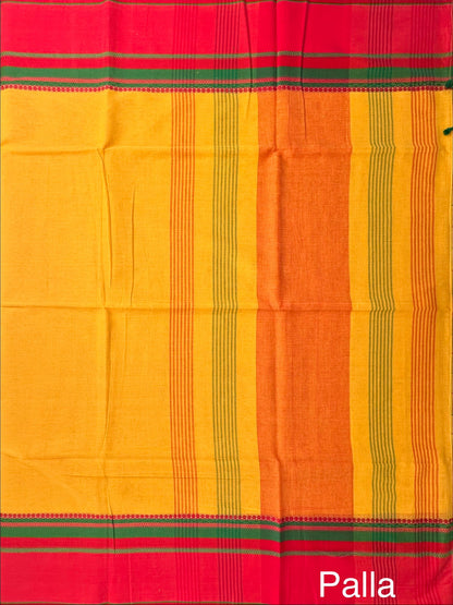 Yellow-Red Piyali Bengal Cotton Saree
