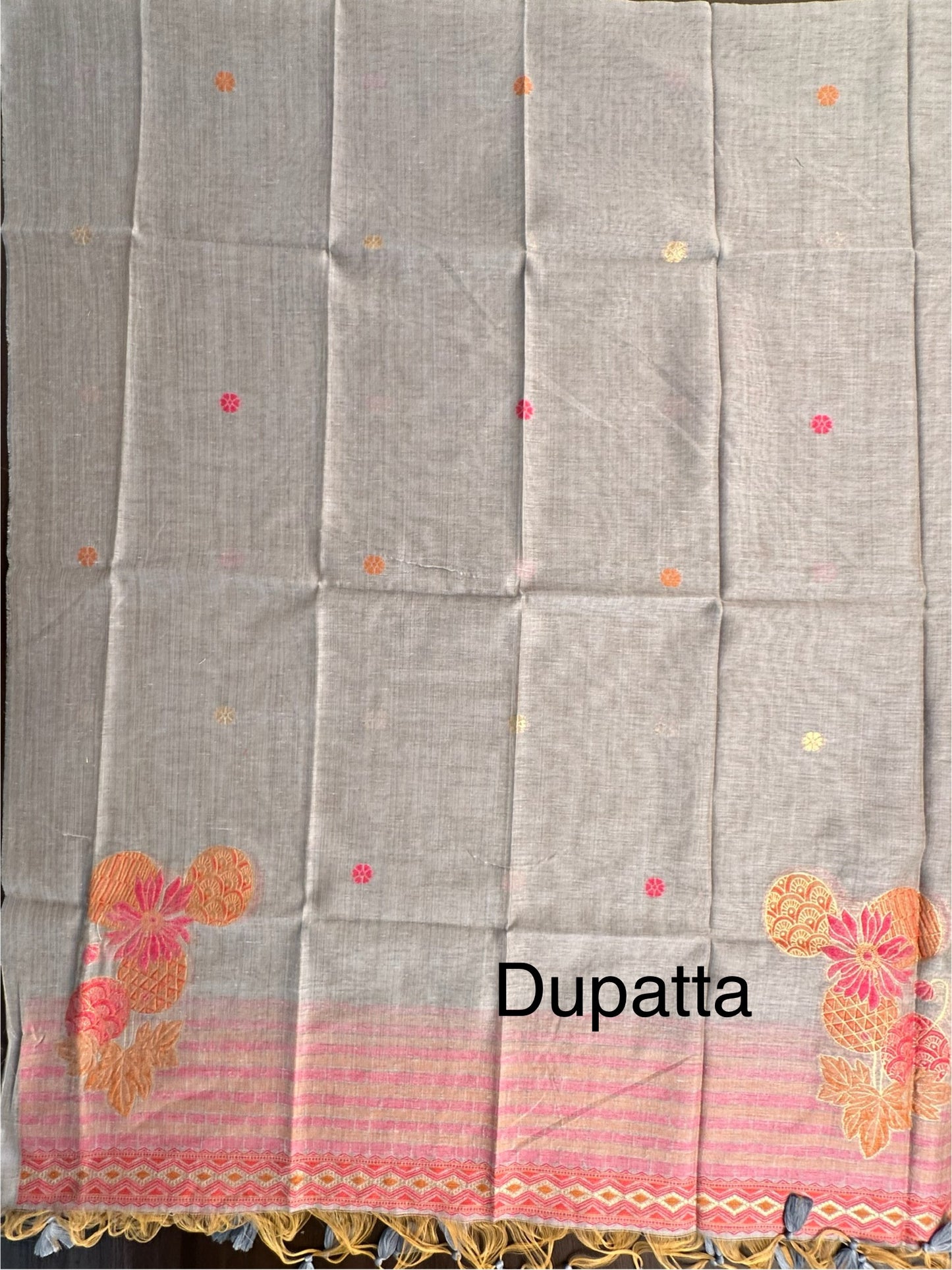 Grey Jamdani Cotton 3-Piece Suit