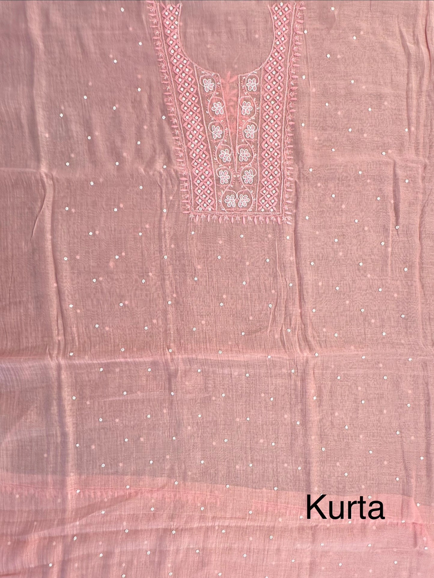 Peach Chanderi Chikankari 3-Piece Unstitched Suit with Katdana Work
