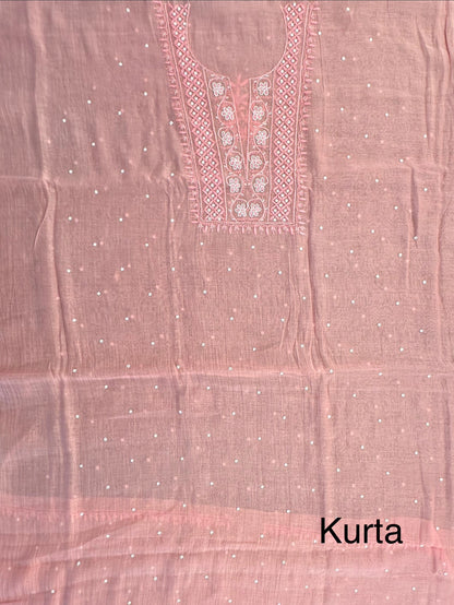 Peach Chanderi Chikankari 3-Piece Unstitched Suit with Katdana Work