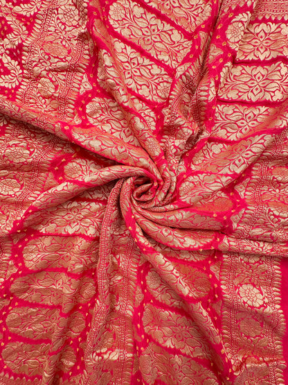 Coral Pink Gharchola Bandhej Pure Georgette Saree