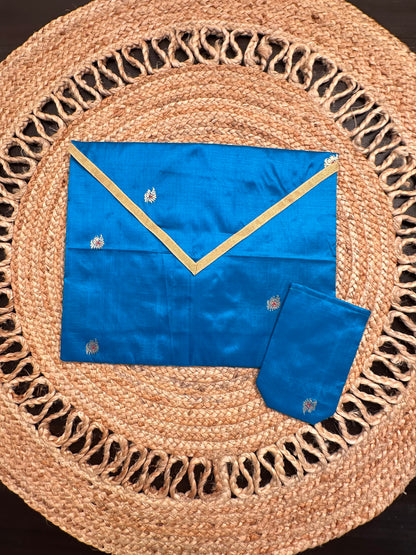 Blue Pure Silk Saree Bag With Pouch